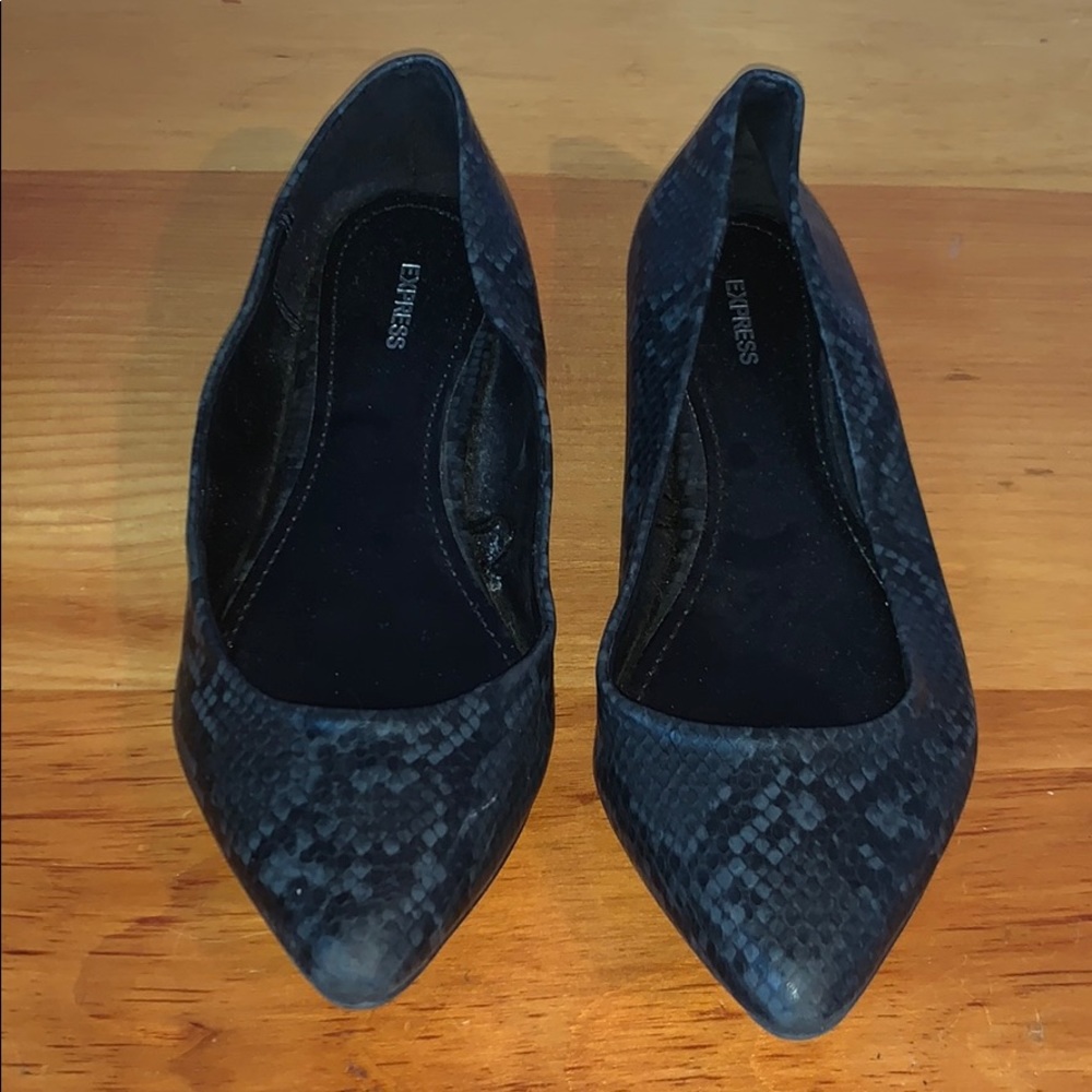 Express black snake print flats